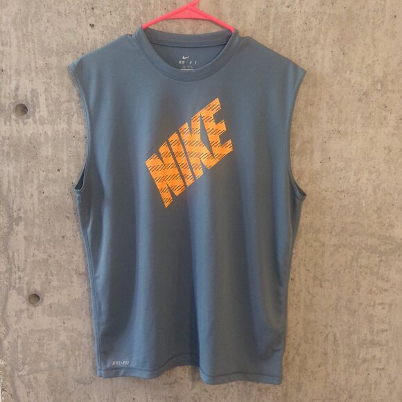Nike Mens Medium Gray Tank Top Logo Dri Fit Gym Run Exercise Basketball - Picture 1 of 8